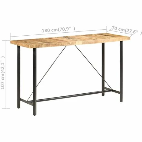 De gros 🤩 Table De Bar Bois De Manguier Brut 180x70x107 Cm VidaXL - Brun 💯 5 De gros 🤩 Table De Bar Bois De Manguier Brut 180x70x107 Cm VidaXL - Brun 💯 – Image 3