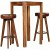 Le moins cher 🛒 Hommoo Ensemble De Bar 3 Pcs Bois De Sesham Massif Et Cuir Veritable HDV12195 😉