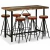 Sortie 🔔 Hommoo Ensemble De Bar 7 Pcs Bois De Recuperation Cuir Veritable Et Toile HDV18082 😍 -Table haute Boutique 25080167 1