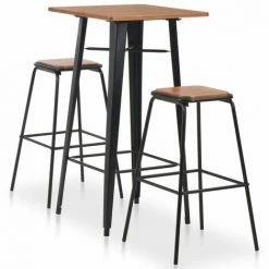 Meilleure vente ✨ Hommoo Mobilier De Bar 3 Pcs Acier Noir Et Marron HDV19631 🛒