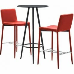 Sortie ✨ Hommoo Ensemble De Bar 3 Pcs Similicuir Rouge HDV21892 ⭐