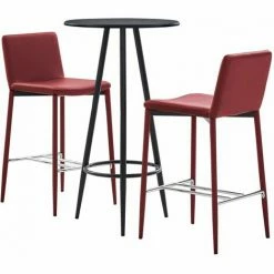 Sortie ❤️ Hommoo Ensemble De Bar 3 Pcs Similicuir Rouge Bordeaux HDV21894 🔔