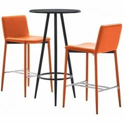 Meilleur prix 👏 Hommoo Ensemble De Bar 3 Pcs Similicuir Orange HDV21898 🎁