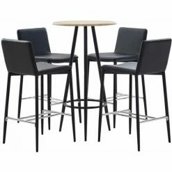 Coupon 👏 Hommoo Ensemble De Bar 5 Pcs Similicuir Noir HDV21977 🔥