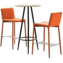 Promo ⭐ Hommoo Ensemble De Bar 3 Pcs Similicuir Orange HDV21989 😉