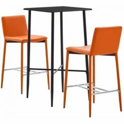 Grosses soldes 🎉 Hommoo Ensemble De Bar 3 Pcs Similicuir Orange HDV22100 ✔️