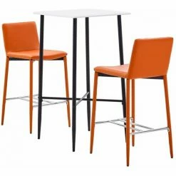 Meilleur prix 😍 Hommoo Ensemble De Bar 3 Pcs Similicuir Orange HDV22151 🥰