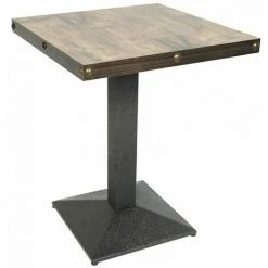 Meilleur prix 👏 OOBEST Table 60x60 Carrée Avec Pied Central Pour Bar Bistrots | Marron Verni En Noir 🎉