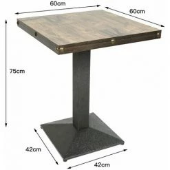 Meilleur prix 👏 OOBEST Table 60x60 Carrée Avec Pied Central Pour Bar Bistrots | Marron Verni En Noir 🎉 -Table haute Boutique 25087819 3
