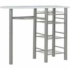 Offres 😀 Hommoo Ensemble De Bar Avec Etageres 3 Pcs Bois Et Acier Blanc HDV24937 🎁 -Table haute Boutique 25137491 3
