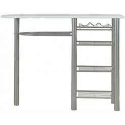 Offres 😀 Hommoo Ensemble De Bar Avec Etageres 3 Pcs Bois Et Acier Blanc HDV24937 🎁 -Table haute Boutique 25137491 4