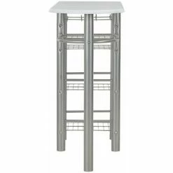 Offres 😀 Hommoo Ensemble De Bar Avec Etageres 3 Pcs Bois Et Acier Blanc HDV24937 🎁 -Table haute Boutique 25137491 5