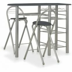 Vente flash 💯 Hommoo Ensemble De Bar Avec Etageres 3 Pcs Bois Et Acier Noir HDV24938 🎉