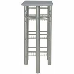 Bon marché 🎁 Hommoo Ensemble De Bar Avec Etageres 3 Pcs Bois Et Acier Gris HDV24939 👏 -Table haute Boutique 25137513 4