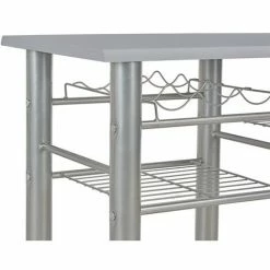 Bon marché 🎁 Hommoo Ensemble De Bar Avec Etageres 3 Pcs Bois Et Acier Gris HDV24939 👏 -Table haute Boutique 25137513 5