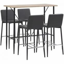 Budget 🤩 Hommoo Ensemble De Bar 5 Pcs Similicuir Gris HDV33095 🌟
