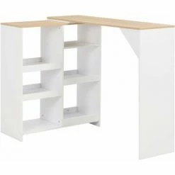Budget 👏 Hommoo Table De Bar Avec Tablette Amovible Blanc 138 X 40 X 120 Cm HDV22376 ✨