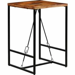 Promo 🌟 TRUE DEAL Ensemble De Bar 3 Pcs Bois Massif Recyclé Et Cuir De Chèvre 👏 -Table haute Boutique 26222613 4