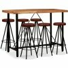Meilleure affaire 🎉 TRUE DEAL Ensemble De Bar 7 Pcs Bois D'acacia Massif Et Cuir Véritable 💯 -Table haute Boutique 26265594 1