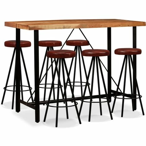 Meilleure affaire 🎉 TRUE DEAL Ensemble De Bar 7 Pcs Bois D'acacia Massif Et Cuir Véritable 💯 3 Meilleure affaire 🎉 TRUE DEAL Ensemble De Bar 7 Pcs Bois D'acacia Massif Et Cuir Véritable 💯