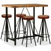 Offres ⌛ TRUE DEAL Ensemble De Bar 5 Pcs Bois De Récupération Cuir Véritable Et Toile 🧨 -Table haute Boutique 26265603 1