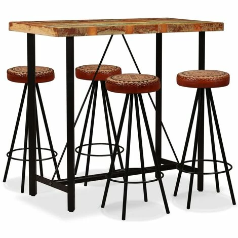 Offres ⌛ TRUE DEAL Ensemble De Bar 5 Pcs Bois De Récupération Cuir Véritable Et Toile 🧨 3 Offres ⌛ TRUE DEAL Ensemble De Bar 5 Pcs Bois De Récupération Cuir Véritable Et Toile 🧨