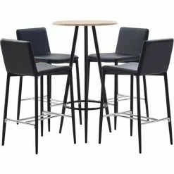 Offres ⭐ TRUE DEAL Ensemble De Bar 5 Pcs Similicuir Noir 👍