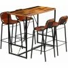 Nouveau 🛒 TRUE DEAL Ensemble De Bar 5 Pcs Bois Massif Recyclé Et Cuir De Chèvre 🎁 -Table haute Boutique 26660728 1