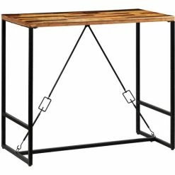 Nouveau 🛒 TRUE DEAL Ensemble De Bar 5 Pcs Bois Massif Recyclé Et Cuir De Chèvre 🎁 -Table haute Boutique 26660728 3