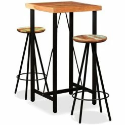 Sortie ⌛ TRUE DEAL Ensemble De Bar 3 Pcs Bois D'acacia Massif Et De Récupération 🛒