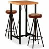 Nouveau 🧨 TRUE DEAL Ensemble De Bar 3 Pcs Bois D'acacia Cuir Véritable Et Toile 🥰 -Table haute Boutique 26661157 1