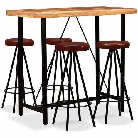 Coupon ✔️ TRUE DEAL Ensemble De Bar 5 Pcs Bois D'acacia Massif Et Cuir Véritable 🔔 3 Coupon ✔️ TRUE DEAL Ensemble De Bar 5 Pcs Bois D'acacia Massif Et Cuir Véritable 🔔