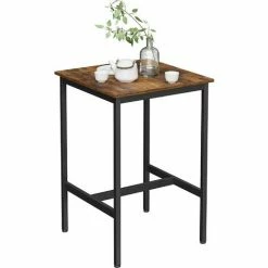 Bon marché 🔔 VASAGLE Table Haute, Table De Bar Carrée, Cadre En Acier Robuste, Montage Facile, Pour Cuisine, Salon, Style Industriel, Marron Rustique Et Noir Par SONGMICS LBT25X - Marron Rustique Et Noir 😉
