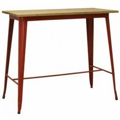 Bon marché 🧨 AUBRY GASPARD Table Haute En Métal Laqué Et Bois D'orme Huilé Rouge - Rouge ✨