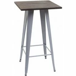 Remise ⌛ Table Haute HHG-401 Avec Plateau En Bois, Table De Bar, Design Industriel En Métal 107x60x60cm ~ Gris 🔔