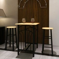 Promo 😀 LITZEE Lot D'une Table Haute De Bar Avec 2 Tabourets ''phoenix'' ✔️