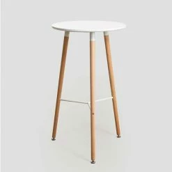 Acheter ❤️ Table Haute Ronde En MDF Et Métal (Ø60 Cm) Royal Design SKLUM MDF - Métal - Blanc - Bois Naturel 🛒