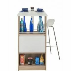 Budget 🎁 BEAUX MEUBLES PAS CHERS Meuble Rangement De Cuisine Chêne Avec Table - Coloris: Blanc 🧨