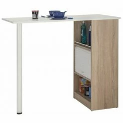 Budget 🎁 BEAUX MEUBLES PAS CHERS Meuble Rangement De Cuisine Chêne Avec Table - Coloris: Blanc 🧨 -Table haute Boutique 28631849 4