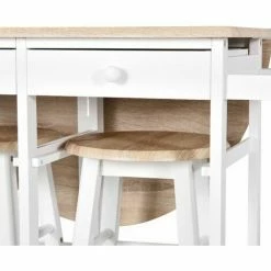 Bon marché 🛒 HOMCOM Ensemble Table De Bar Pliable Sur Roulettes Avec étagère Et 2 Tiroirs + 2 Tabourets Bois Pin MDF Blanc Chêne Clair - Beige 🛒 -Table haute Boutique 28719032 4