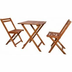 Nouveau ⭐ TRUE DEAL Mobilier De Bistro Pliable 3 Pcs Bois D'acacia Solide 👍