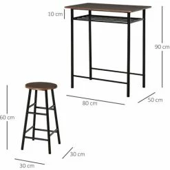 De gros 🔔 HOMCOM Ensemble Table De Bar Design Industriel + 2 Tabourets MDF Imitation Bois Noyer Métal Noir - Marron 👍 -Table haute Boutique 28764568 3