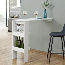 Promo 👏 Table De Bar Bromölla 120 X 45 X 106 Cm Blanc [en.casa] 🛒