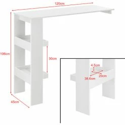 Promo 👏 Table De Bar Bromölla 120 X 45 X 106 Cm Blanc [en.casa] 🛒 -Table haute Boutique 28854948 3