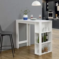 Meilleure vente ❤️ Table De Bar Danderyd 3 Étagères 120x60x106 Cm Blanc [en.casa] 🥰