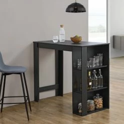 Remise 😉 Table De Bar Danderyd 3 Étagères 120x60x106 Cm Noir [en.casa] 🧨