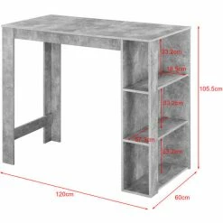 Promo ✨ Table De Bar Danderyd 3 Étagères 120x60x106 Cm Effet Béton [en.casa] 🔔 -Table haute Boutique 28855014 3