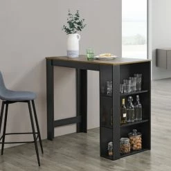 Grosses soldes 🤩 Table De Bar Danderyd 3 Étagères 120x60x106 Cm Noir Chêne Foncé [en.casa] ✔️