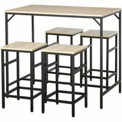 Meilleure affaire ⭐ HOMCOM Ensemble Table De Bar Design Industriel + 4 Tabourets Repose-pieds Panneaux Particules Imitation Chêne Clair Métal Noir - Beige 🔔