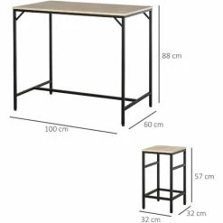 Meilleure affaire ⭐ HOMCOM Ensemble Table De Bar Design Industriel + 4 Tabourets Repose-pieds Panneaux Particules Imitation Chêne Clair Métal Noir - Beige 🔔 -Table haute Boutique 29295926 3